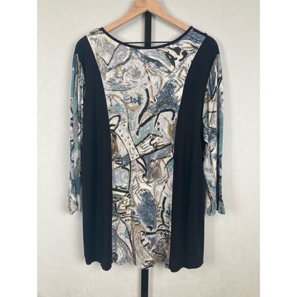 Parsley & Sage 3/4 Sleeve Scoop Neck Tee Sz 1X Abstract Art to Wear Embroidered - Picture 4 of 11